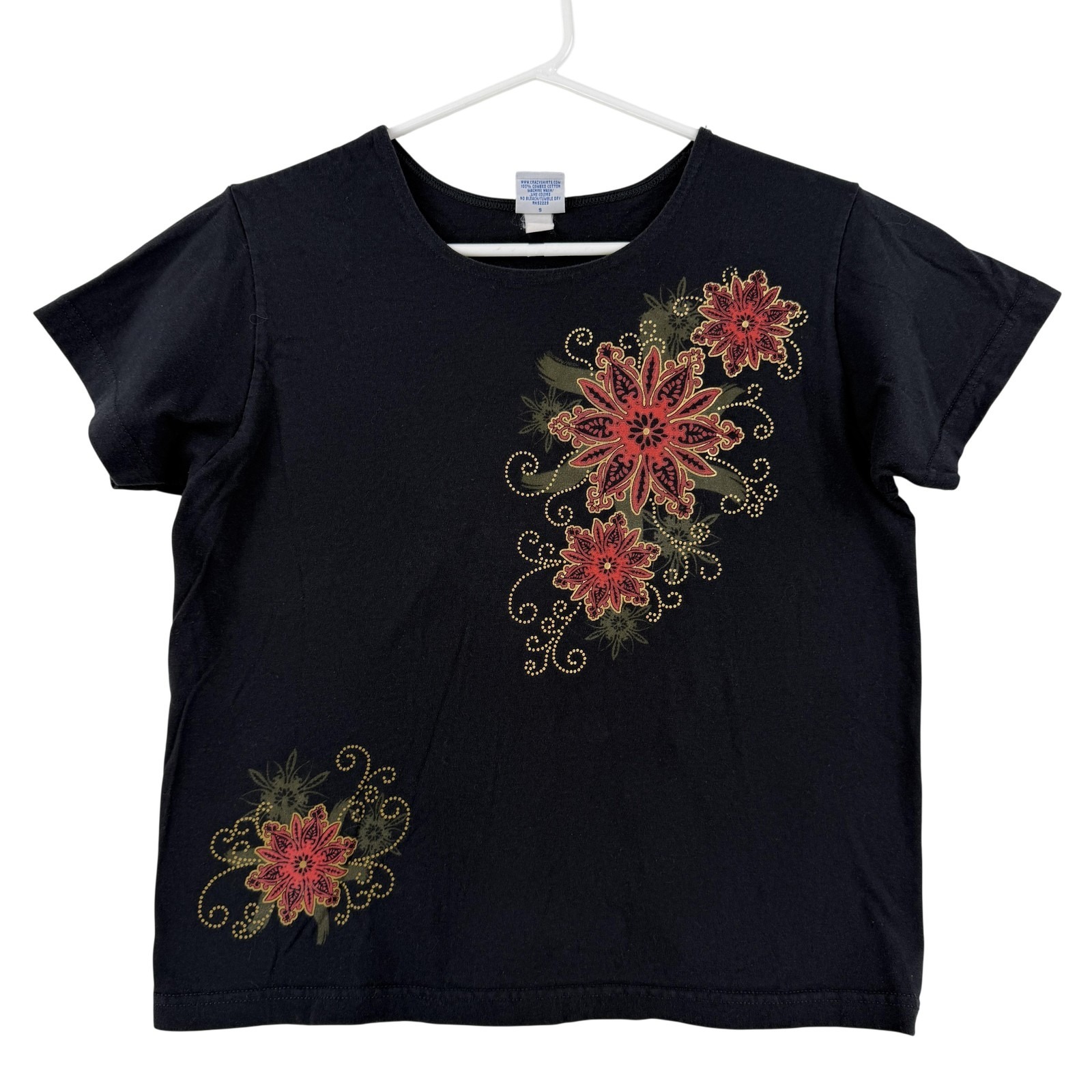 Crazy Shirts Hawaii Shirt Womens Small Black Floral Graphic Crew Neck Tee Top